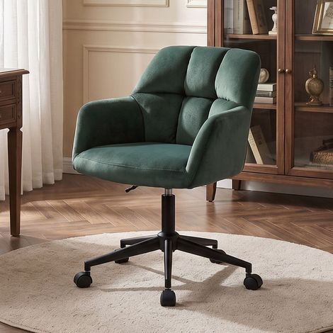 Wahson Office Chair in Velvet Upholstered Task Chair Height Adjustable Modern Swivel Desk Chair with Wheels for Home Office, Green