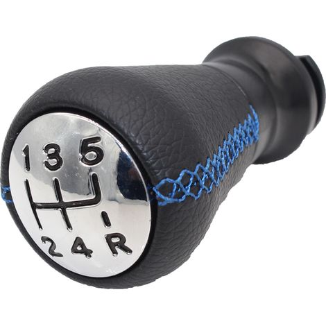 Passend für Peugeot 206, 307 und 408. Schwarzer Lederschaltknauf mit blauen Ziernähten, 5-Gang-Getriebe, einzeln erhältlich. (1/4)