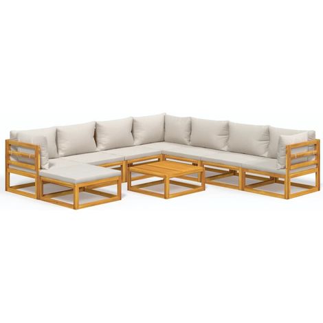 Maison Exclusive - Set Salotto Giardino 9pz Cuscini Grigio Chiaro Legno Massello