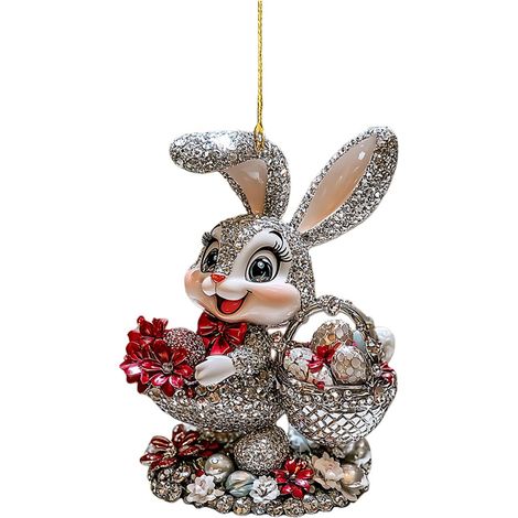 Lapin De Pâques - Décoration Arbre Pâques En Acrylique 2D Avec Panier D'Œufs - 8 cm - 1 Pièce (1/5)