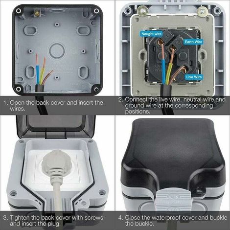 Prise Étanche Extérieure IP66 avec Couvercle de Protection, Prise de Courant Complète pour Jardin, Terrasse ou Garage (1/3)