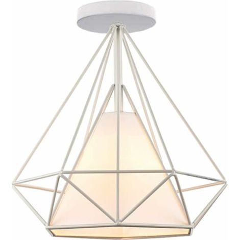 Plafonnier de style industriel rétro en forme de cage, lustre en fer forgé en métal en forme de losange, convient aux salons, chambres, à la décoration intérieure et aux cuisines, blanc. (1/5)