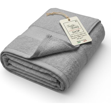 Telo Doccia Grigio 100x150 in Spugna 100% Cotone 450 g/m² Made in Italy (1/5)
