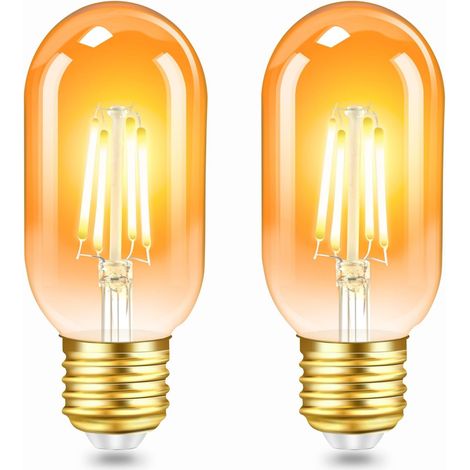 2er-Pack Vintage Edison E27 LED-Lampen, 4 W, bernsteinfarbenes Glas, warmweiß 2200 K, entspricht 40 W Glühlampe, 400 lm, 220 V Wechselstrom, nicht dimmbar, T45 Glühfaden-Retrolampe