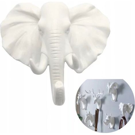 SABIR Crochet Mural en Forme d'animal Patère animal clé éléphant blanc Matériau en résine (1/5)