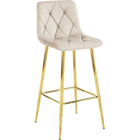 Sgabello da bar NADO in velluto beige e gambe dorate (1/3)