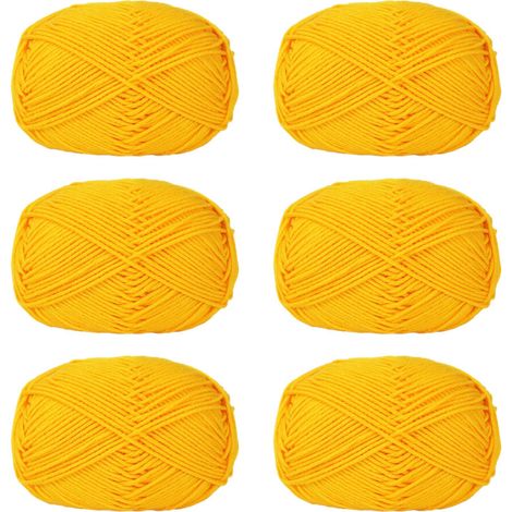 Hilos de ganchillo acrílicos suaves, 6 piezas, hebras de color amarillo brillante DE-67.