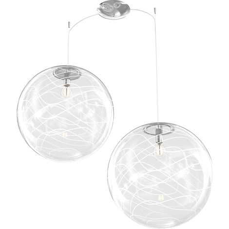 Sospensione Contemporanea Moon Metallo Cromo Vetro Bianco 2 Luci E27 D.40Cm (1/4)