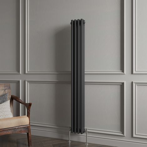 Traditional 3 Column Matt Black Radiator (1800mm H × 200mm W) – 3426 BTU / 1004W – Cast Iron Style (1/5)