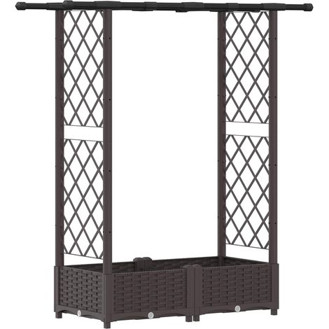 Fioriera da giardino Letto Rialzato con Griglia e Tetto Marrone 122,5 x 40 x 121 cm (1/5)