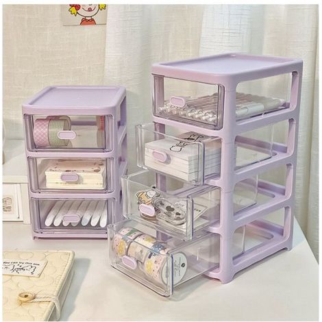 1 Tour de rangement 4 niveaux, Plastique transparent, Tiroirs empilables, Fente pour carte, Bureau Maison (1/5)
