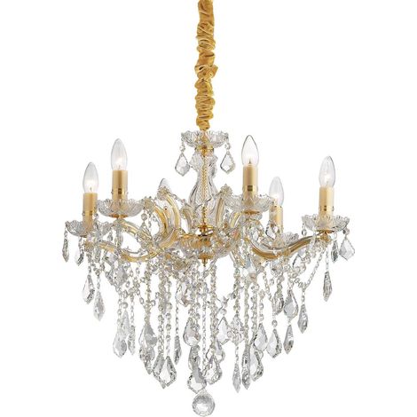 Ideal Lux Florian - 6 Light Crystal Chandelier Gold Finish, E14