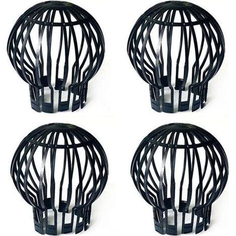 pair Lot de 4 bouchons de protection de gouttière en plastique pour tuyau de descente - Anti-blocage des feuilles, mousse, boue, boue, boules et débris - Noir (1/4)