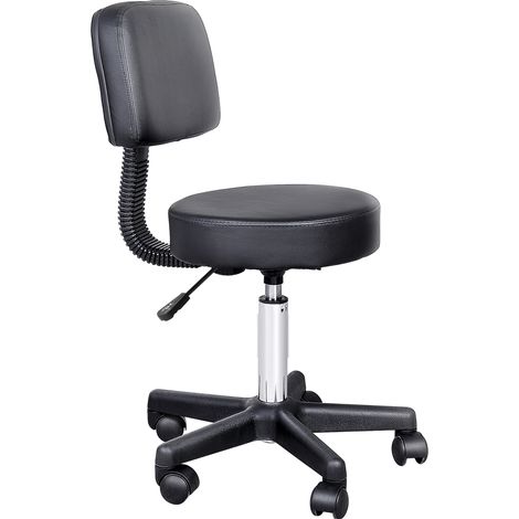 Tabouret de travail à roulettes avec siège et dossier en PU, hauteur réglable 43-55 cm (1/5)