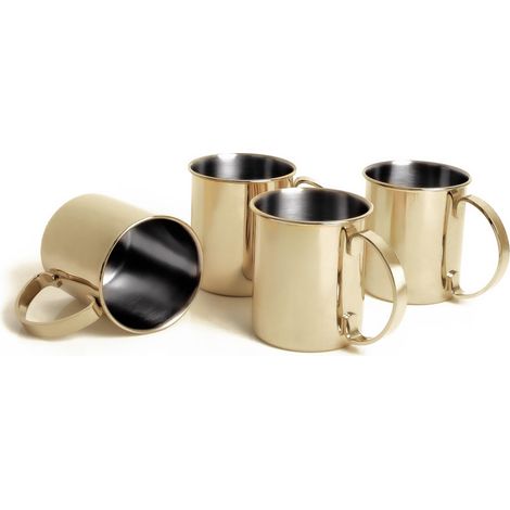 Ensemble de 4 gobelets en cuivre, verres en acier inoxydable incassables, ensemble de cocktails, pour le gin, la vodka et les boissons froides, édition or, 1000 ml (1/5)