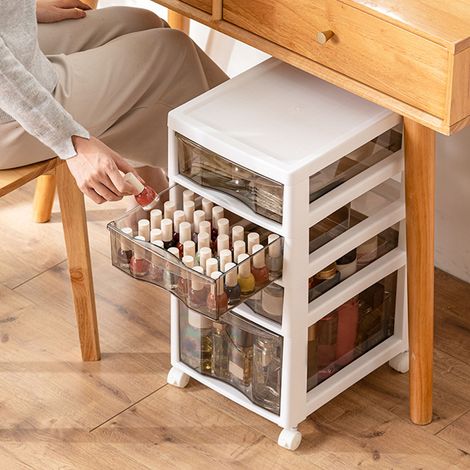 Boîte de rangement pour cosmétiques, présentoir à rouges à lèvres sur pied, boîte pour produits de soin de la peau, étagère à tiroir sous bureau, armoire de rangement de bureau à 4 niveaux (1/5)