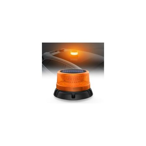 Énergie Solaire Gyrophare Magnetique Orange LED Batterie avec Câble USB 1 mètre, Rechargeable Jaune LED Avertissement pour Chariot Élévateur Tracteur