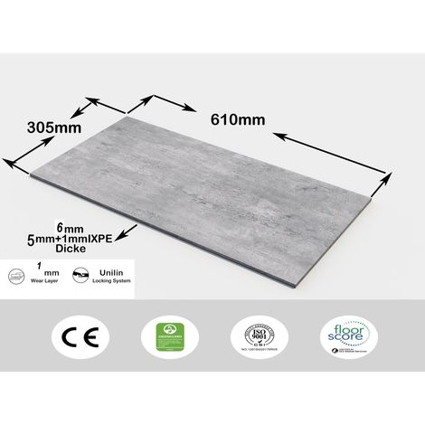 Revêtement de sol vinyle SPC, lames PVC clipsables, sol stratifié design, épaisseur 6mm, couche d'usure 1mm, compatible plancher chauffant, aspect béton, pose facile (1/4)