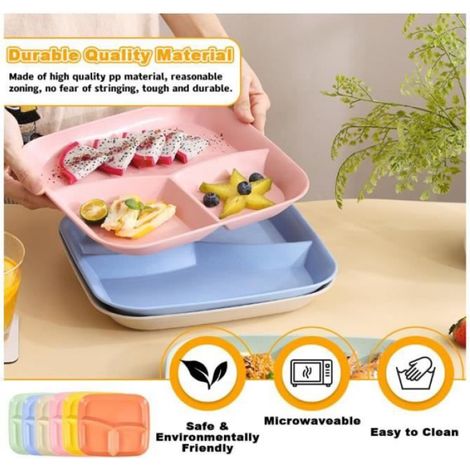Assiette Compartimentée - Non spécifié - 6 PCS - PP Sans BPA - 25x22.5cm - Micro-ondes et Lave-vaisselle (1/4)