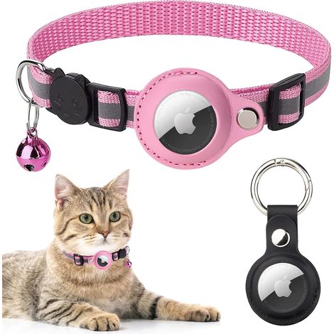 ZOLGINAH AirTag Cat Collar, Apple Air Tag Cat Collar integrado con campana, GPS reflectante Cat Collars con soporte AirTag, ligeros collares para gatos gatitos (rosa) (1/5)