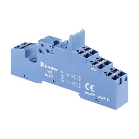 Support relais Finder série 97 8 contacts, Rail DIN, 250V c.a., pour Relais 46.52 ( Prix pour 1 )