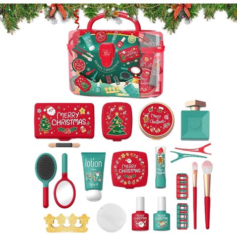 Coffret de maquillage et de coiffure sur le thème de Noël avec mallette de transport, idéal pour les jeux d'imitation des petites filles, parfait pour les anniversaires et Noël. Cadeau idéal pour les (1/5)
