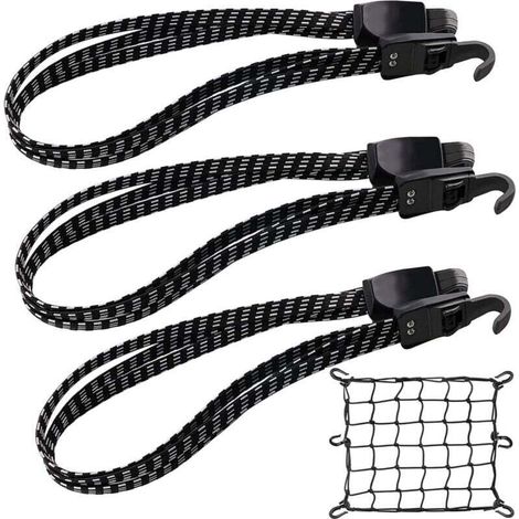 Correa elástica para equipaje de 3 piezas con gancho, cordón elástico de 70 cm para maletas - KZQ