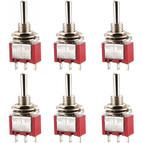 Mini interrupteur à bascule MTS-123, (ON)-OFF-(ON) SPDT, 3 broches, 2A 250V, 5A 120V, répertorié UR, 6 pièces (1/5)