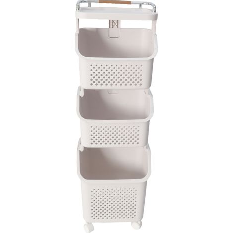 Panier à linge roulant en PP ABS, étagère à linge, panier de rangement pour vêtements avec 4 roues, 3 niveaux, pour la maison, la cuisine et la salle de bain. (1/5)