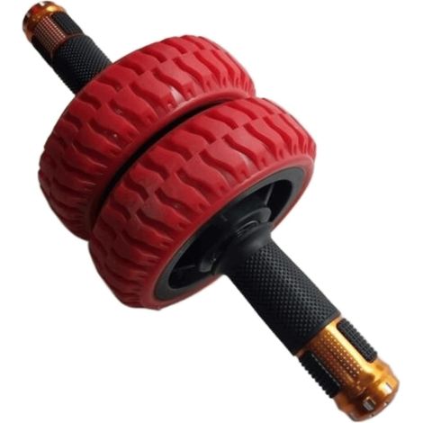 Rouleau abdominal double rouge, poignées ergonomiques antidérapantes, pour abdominaux et renforcement du tronc
