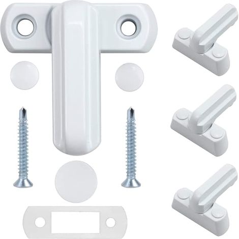 Lot de 4 verrous de fenêtre - verrous antivol pour portes et fenêtres - sécurité renforcée pour fenêtres et portes en PVC/U - blanc (1/5)