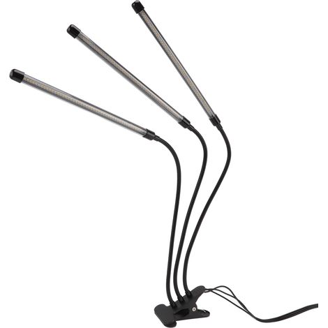 Lampe de croissance LED USB avec pince, 3 têtes, spectre complet, rouge, blanc chaud, 10 niveaux de luminosité, avec minuterie (1/5)