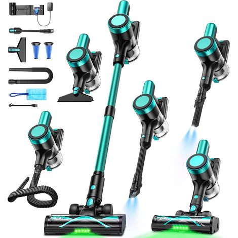 Aspirateur sans Fil 50 KPa/500 W/55 Min, avec Station de Charge Murale, autoportant, écran LED, Brosse Anti-enchevêtrement, pour Poils d'animaux, Tapis, sols durs, Voiture, Bleu Menthe (1/5)