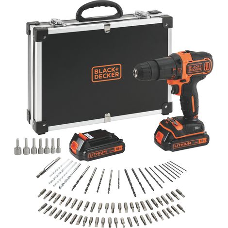 Black+Decker TRAPANO AVVITATORE A PERCUSSIONE BDCHD18BAFC-QW 18V 2 batterie 1,5 Ah + 80 accessori
