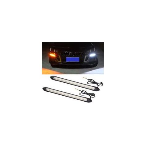 Feux LED extérieurs pour voiture, 2 bandes lumineuses LED flexibles et étanches pour feux de jour, clignotants séquentiels blancs et jaunes, 23,5 cm. (1/5)