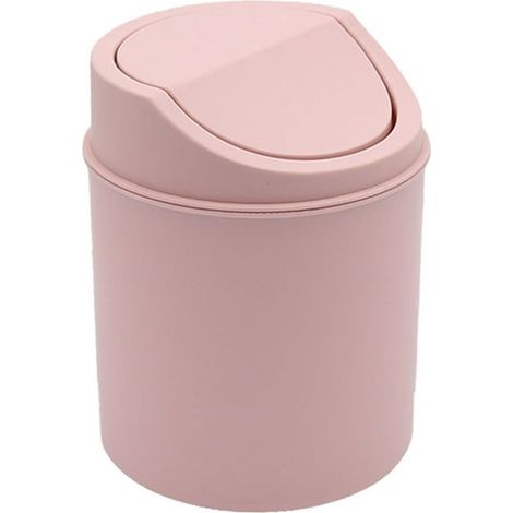 Mini poubelle de table avec couvercle à clapet, petite corbeille pour bureau, chambre d'enfant, coiffeuse, salon et bureau à domicile, rose (1/5)