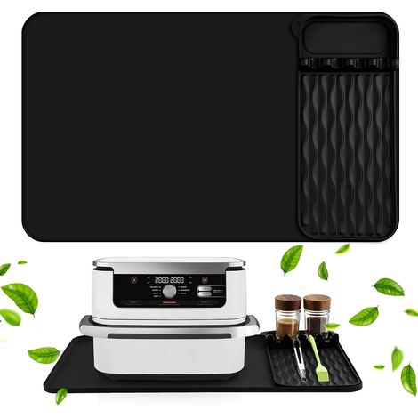 Heat Resistant Mat for Air Fryer Accessory 65×40cm, Fireproof Silicone Mat Kitchen Counter, with Removable Heat Resistant Cushion (Black) (1/5)