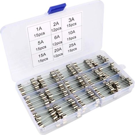 Sortiment 126-teiliger Glassicherungssatz, 6 x 30 mm Glaspatronensicherungen, Schnellschmelzsicherungen für Autos, Schnellschmelzsicherungen aus Glas (AMP 1A 2A 3A 5A 6A 10A 15A 20A 25A) (1/5)