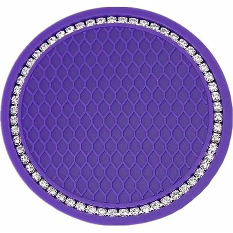 DEESSE SHOP - Dessous de verre de voiture 4 pièces, sous-verre de voiture en cristal de silicone antidérapant de 2,75 pouces, accessoires d'intérieur de voiture, tapis de sous-verre GM (violet) (1/5)