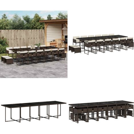 17-tlg. Garten-Essgruppe mit Kissen Braun Poly Rattan - Gartenmöbel Set - Esstisch Set - Gartenset - Outdoor Möbel - Rattan Gartenmöbel - Home & Living (1/5)