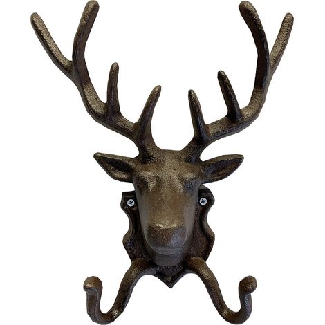 Cast Iron Stag Head Wall Coat Hook Rack (1/5)