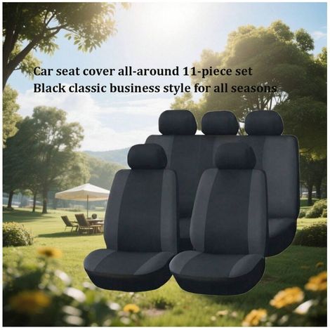 Complete Car Seat Cover Set (11 pieces) - Classic all-season seat cushions in premium breathable linen, universal non-slip upgrade for your car interior