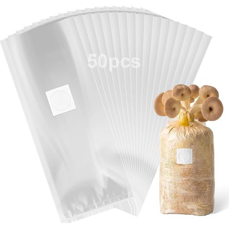 Lot de 50 Sacs de Culture de Champignons Transparents Durable Sac Champignon avec Filtre - Accessoires de Croissance pour Champignons - 8 x 28 cm (1/5)