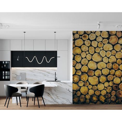 Papier Peint Bois - Rondins de Bois Empilés - 150 x 250 cm (1/2)