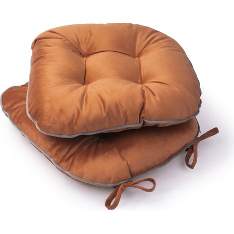 Paco Home Sitzkissen mit Befestigungsbänder 40x40 Stuhlauflage Kissen Stuhlkissen 2er Set Kupfer 1, 40x40x5cm