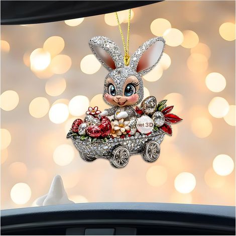 Lapin De Pâques - Décoration Arbre À Pâques En Acrylique 2D Avec Panier D'Œufs - 7,4 x 8 cm - Lot De 1 À 6 Pièces (1/5)