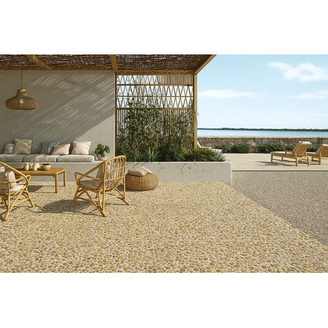 Terrazo de Canto rodado PiedraViva - Ocre Palet 12 m2 50x50x4 cm - Piedra fina - Fondo gris (1/5)