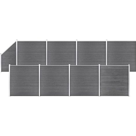 vidaXL Ensemble de clôture WPC 8 Carré + 1 Incliné 1484x186 cm Gris (1/5)