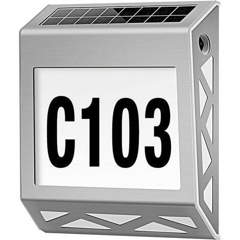 Plaque Adresse Solaire - Étanche IP54 - 180 x 50 x 200 mm - Lumière Blanche Argentée - 8 LED SMD - 40 lm - Pour Maison Jardin Rue Entrée (1/5)