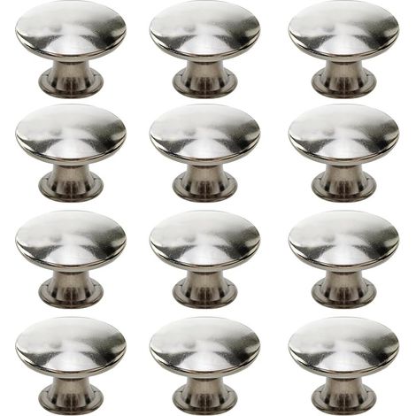 12 Boutons de Placard Cuisine, Rond Poignée de Tiroir Vintage, Petits Metal Boutons de Porte Meubles Salle de Bain 30x21mm, Argent